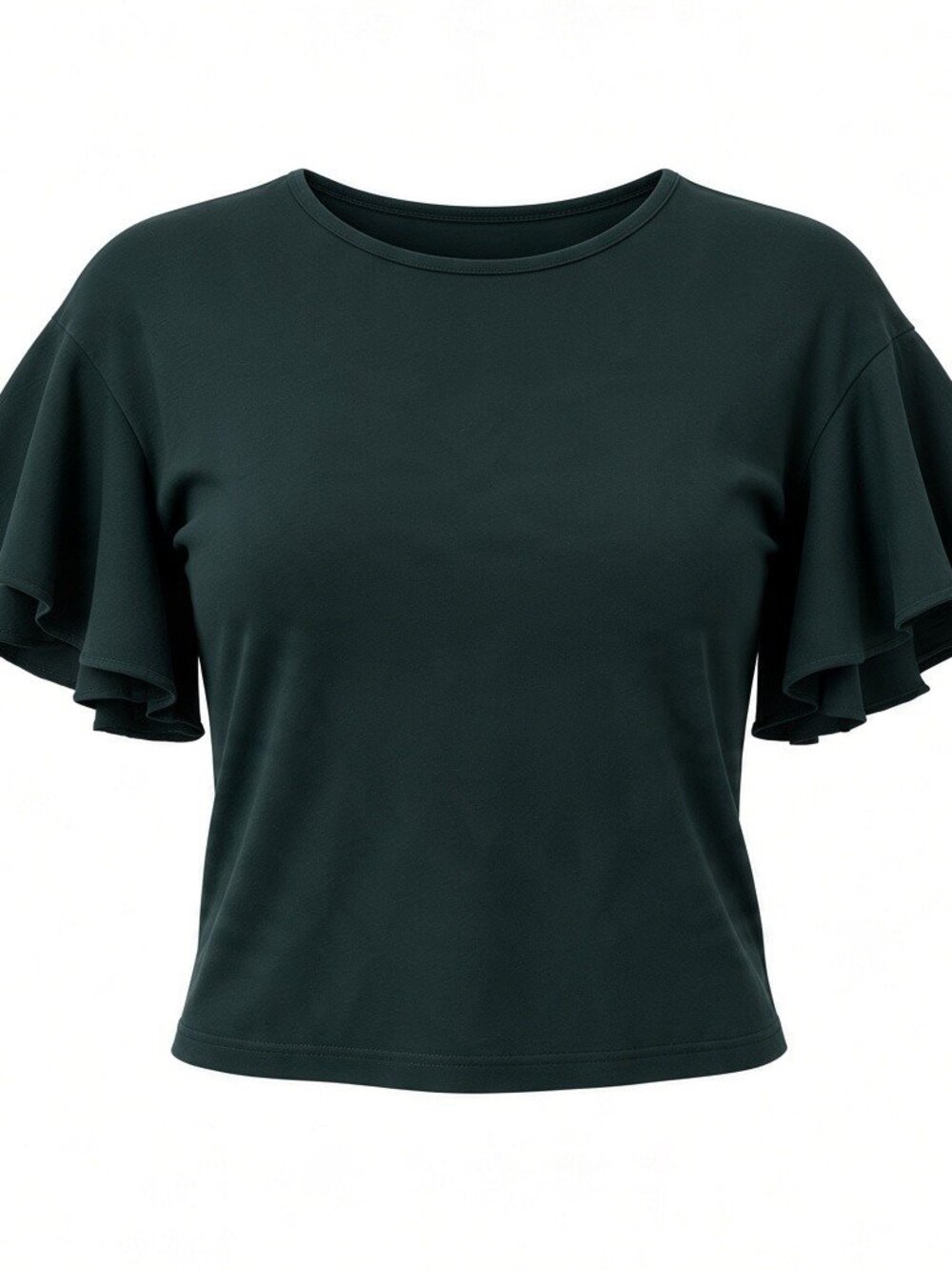Uniqlo Dark Green Ruffle Short Sleeve Top Size S